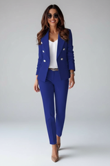 Astrid | Damen Doppelreihiger Blazer Hosenanzug Set – Blau