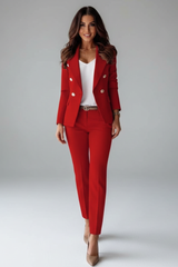 Astrid | Damen Doppelreihiger Blazer Hosenanzug Set – Rot