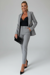 Astrid | Damen Doppelreihiger Blazer Hosenanzug Set – Grau