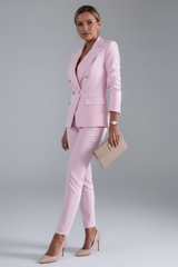 Astrid | Damen Doppelreihiger Blazer Hosenanzug Set – Rosa