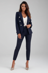 Astrid | Damen Doppelreihiger Blazer Hosenanzug Set – Marine Blau