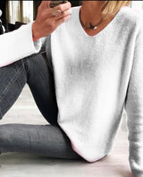 Astrid | Damen V-Ausschnitt Pullover Langarm – Weiß