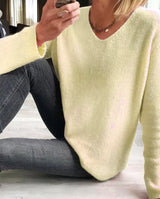 Astrid | Damen V-Ausschnitt Pullover Langarm – Gelb
