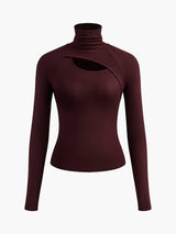 Valentina | Rollkragen Cut-Out Top – Burgund