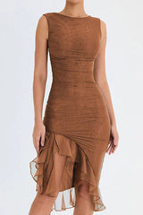 Elegantes Rüschen Sheath-Kleid | Feminin, tailliert & vielseitig – Braun