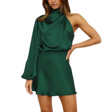 Asymmetrisches Satin-Minikleid für Damen – Grün