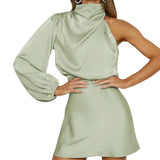 Asymmetrisches Satin-Minikleid für Damen – Hellgrün