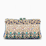 Aubrielle | Kristallverzierte Clutch in Gold-Blau mit funkelndem Strass & Ornamentmuster – Abendtasche für Damen – Gold