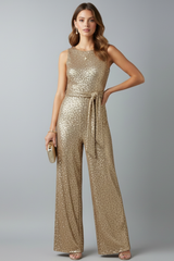 Auriane | Damen Pailletten Ärmellos Jumpsuit – Gold