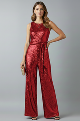 Auriane | Damen Pailletten Ärmellos Jumpsuit – Rot