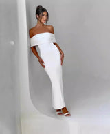 Charlene - Schulternahes rotes Maxikleid – Blanco