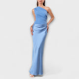 Elissa | Elegantes Ein-Schulter Falten Maxi Kleid – Blau