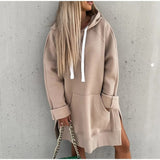 Damen Warme Oversize Hoodie | Lang – Beige
