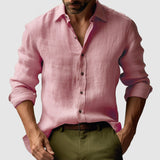 Nestore™ | Vintage Leinenhemd mit langen Ärmeln für Herren – Rosa