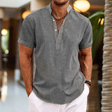 Mateo - Hemd mit Mandarinkragen und leichter Textur und Stil – Grau