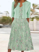 Almuth - Zweiteiliges Midikleid mit Blumendruck – Grün