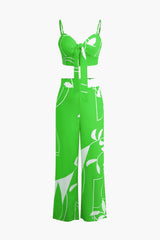 Bailey | Zweiteiler mit Knoten-Top & Bambusprint-Hose – Limonengrün