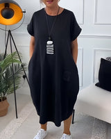 Jocelyn – Bequemes Freizeitkleid Mit Tasche – Schwarz