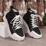 Emily - Hohe Turnschuhe mit Blumenmuster – Schwarz
