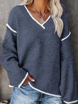 Ginny – Lässiger Pullover Mit Langen Ärmeln Und V-Ausschnitt – Blau