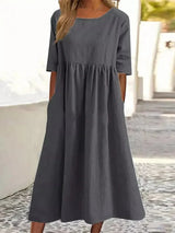 Chiora – Hochwertiges Baumwoll-Leinen-Kleid – Grau