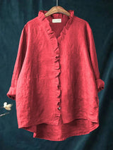 Sanela – Lässiges Baumwollhemd mit Rüschen – Rot