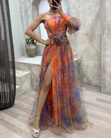 Cecelia - Kleid mit einem Ärmel – Orange