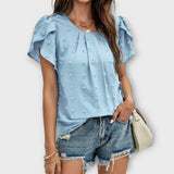 Feminine Swiss Dot Bluse für Damen mit Romantischen Blumenärmeln - Naelyss von Fadenburg – Hellblau