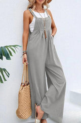 Solania – Stylischer Overall mit weitem Bein – Hellgrau