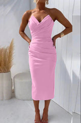 Jayda - Trägerloses hellblaues Midikleid – Rosa