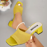 Haisley - Strick-Riemchensandalen mit Blockabsatz und offener Zehenpartie – Gelb