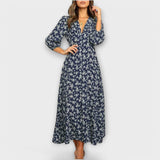 Frauen Blumenmuster Maxi Kleid – Marineblau