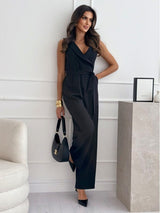 Isla - Ärmelloser rosa Jumpsuit mit Gürtel – Schwarz