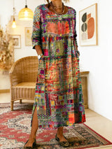 Manuela | Denim-Kleid mit ethnischem Patchwork – Orange