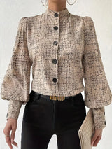 Irish | Bluse mit abstraktem Print und Rüschenbesatz – Leinen