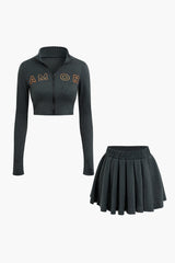 Ina | Sportliches Zweiteiler-Set mit Zip-Jacke & Plissee-Rock – Dunkelgrau