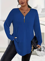 Liorah - Elegantes Langarm Hemd Mit Reißverschluss – Blau