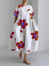 CATERINA | Langes Sommerkleid mit Lebendigen Blumen und Weicher Bequemlichkeit für Sonnige Tage – Rot