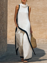 Maranta - Set aus asymmetrischer Tunika und Wide-Leg-Hose – Weiß