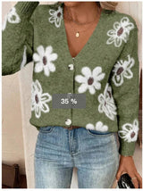 Daisy - Strickjacke mit Blumenmuster und Gänseblümchen – Grün