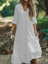 Shirron – Modisches Langes Kleid Mit V-Ausschnitt – Weiß