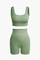 Elaine | Nahtloses Sport-Set mit Crop-Top & Yoga-Shorts – Salbei Grün