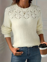 Nasia – Eleganter Langarmpullover – Weiß