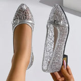 Damen Freizeit Slipper aus Spitze und Mesh – Silber