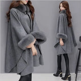 Elegante Damenjacke aus Wolle mit Cape – Grau