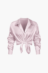Florentine | Elegante Langarm-Bluse aus seidigem Satin – Rosa