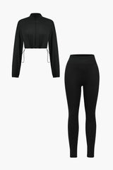 Naya | Sportliches Zweiteiler-Set mit Cropped-Jacke & Leggings – Schwarz