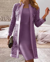 Victoria - Set aus Spitzenkleid und Mantel – Lila