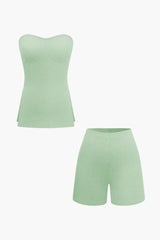 Athena | Elegantes Zweiteiler-Set mit Bustier-Top & Shorts – Hellgrün