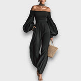 Marleah – Damen-Set aus plissiertem Stoff – Schwarz